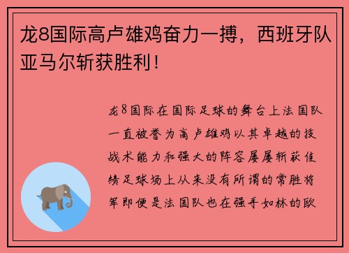 龙8国际高卢雄鸡奋力一搏，西班牙队亚马尔斩获胜利！