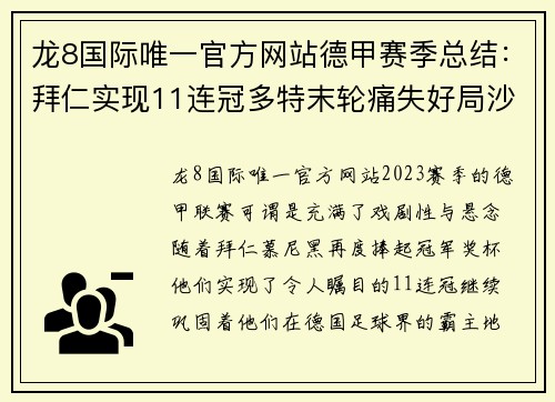 龙8国际唯一官方网站德甲赛季总结：拜仁实现11连冠多特末轮痛失好局沙尔克04的挣扎 - 副本