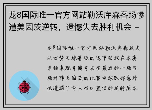 龙8国际唯一官方网站勒沃库森客场惨遭美因茨逆转，遗憾失去胜利机会 - 副本