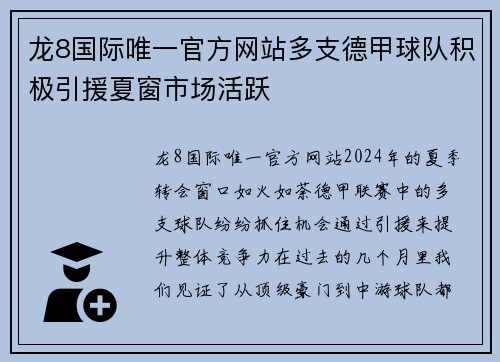 龙8国际唯一官方网站多支德甲球队积极引援夏窗市场活跃