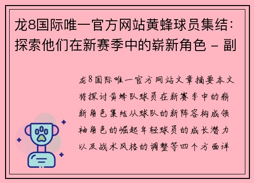 龙8国际唯一官方网站黄蜂球员集结：探索他们在新赛季中的崭新角色 - 副本