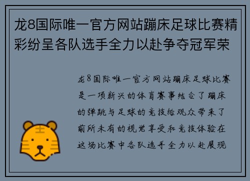 龙8国际唯一官方网站蹦床足球比赛精彩纷呈各队选手全力以赴争夺冠军荣耀